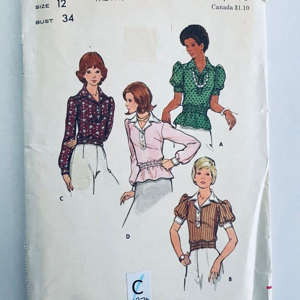 Misses Blouses Sewing Pattern Vintage Butterick 3197 Sz 12 CUT/COMPLETE 1970.